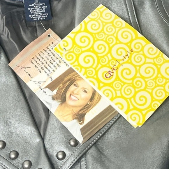 Susan Graver Studded Gunmetal Gray Rocker Moto‎ Jacket Faux Leather Size 1X - Picture 4 of 9